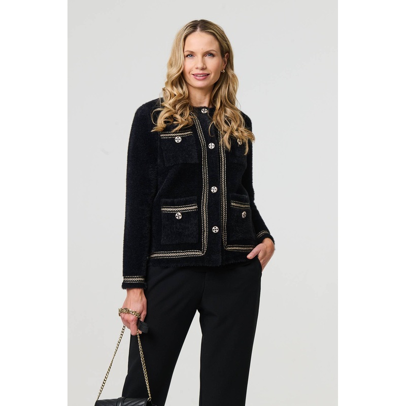 Embroidered Trim Knitted Smart Jacket Black 8