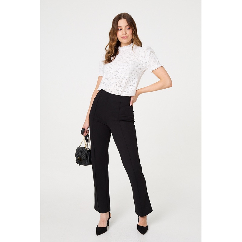High Waist Kick Flare Trousers Black 8