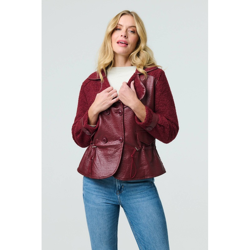 Faux Leather Fleece Lined Jacket Red 8