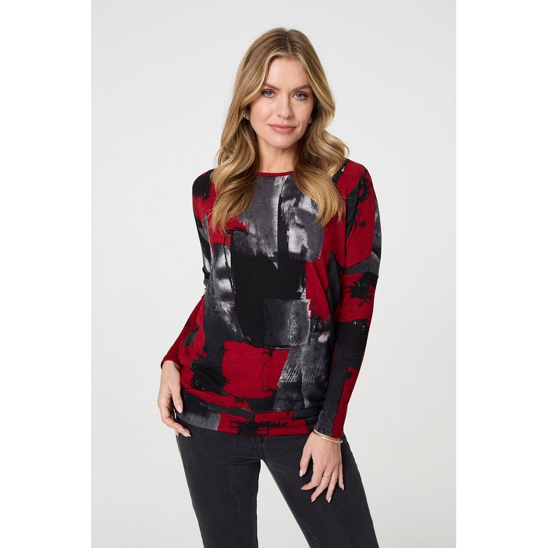 Abstract Knit Long Sleeve Jumper Red 8