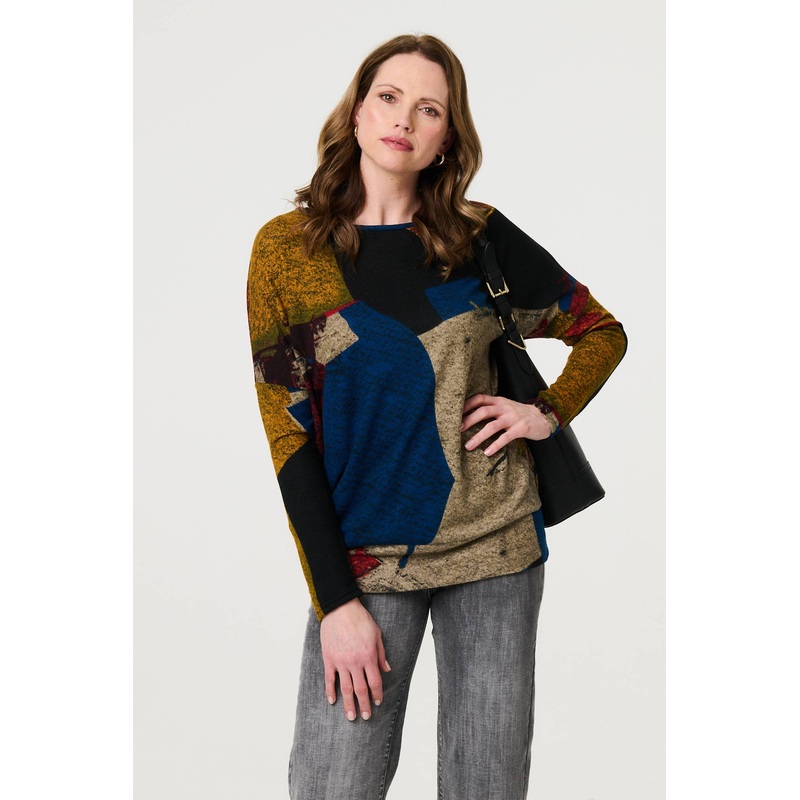 Abstract Long Sleeve Relaxed Knit Top Red 8