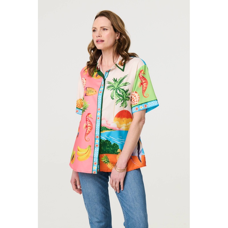 Tropical Print Short Sleeve Shirt White 8