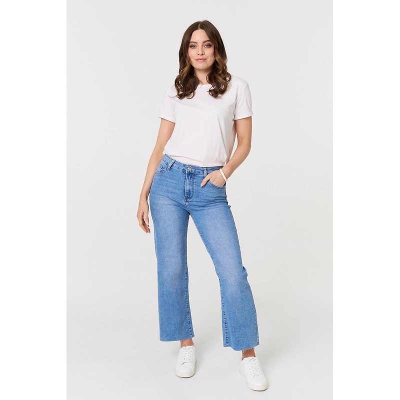 High Waist Straight Leg Denim Jeans Blue 8