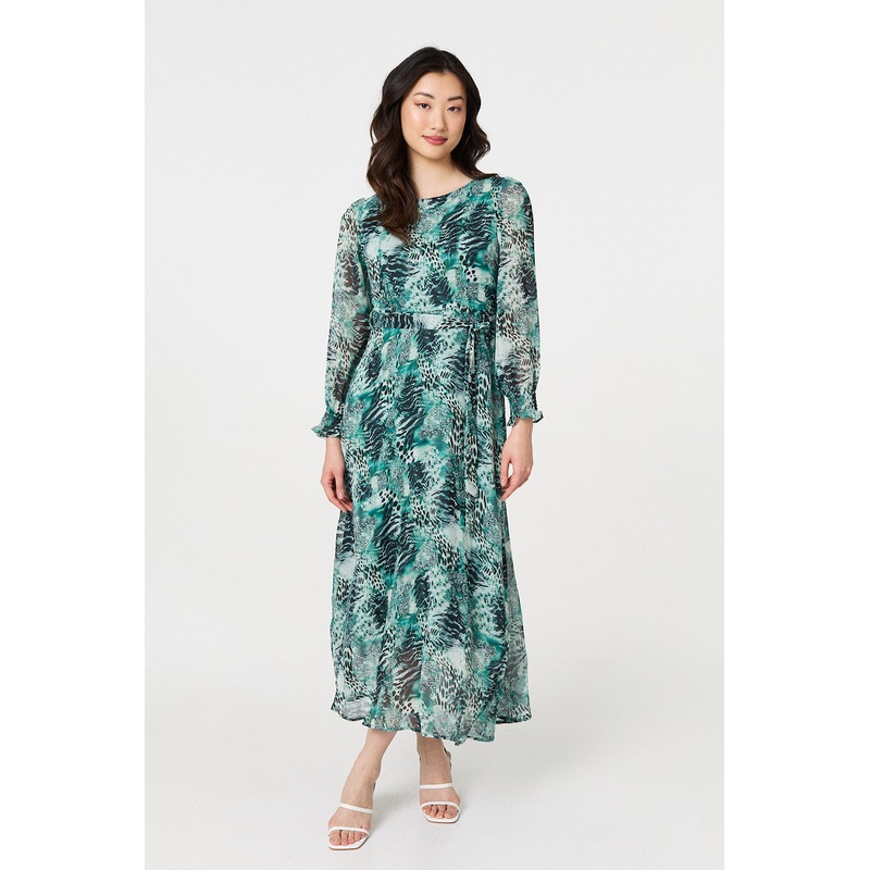 Animal Print Semi Sheer Maxi Dress Green 8