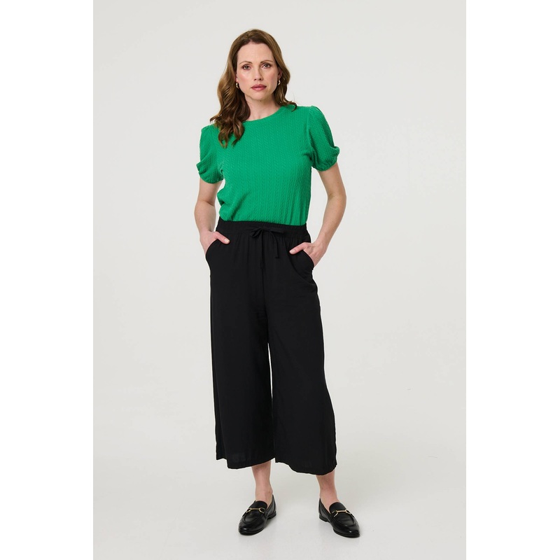 High Waist Wide Leg Cropped Trousers Black 8