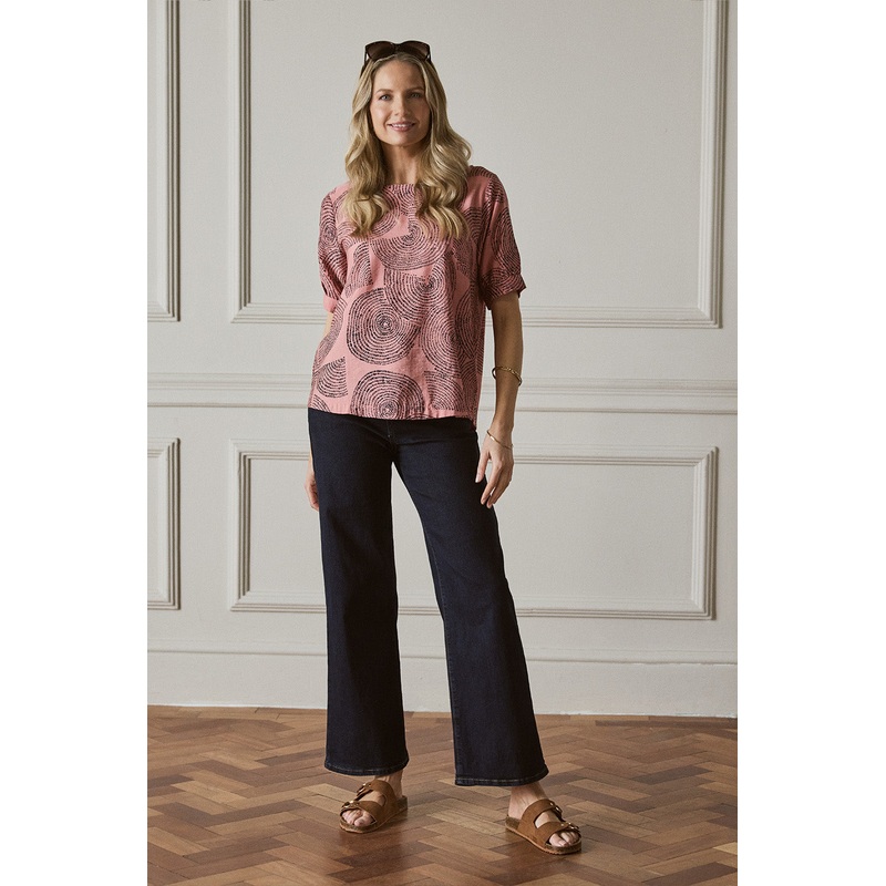 Abstract 1/2 Sleeve Relaxed Top Pink 8