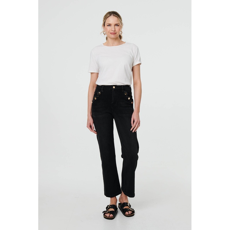 Mid Rise Scalloped Pocket Jeans Black 8