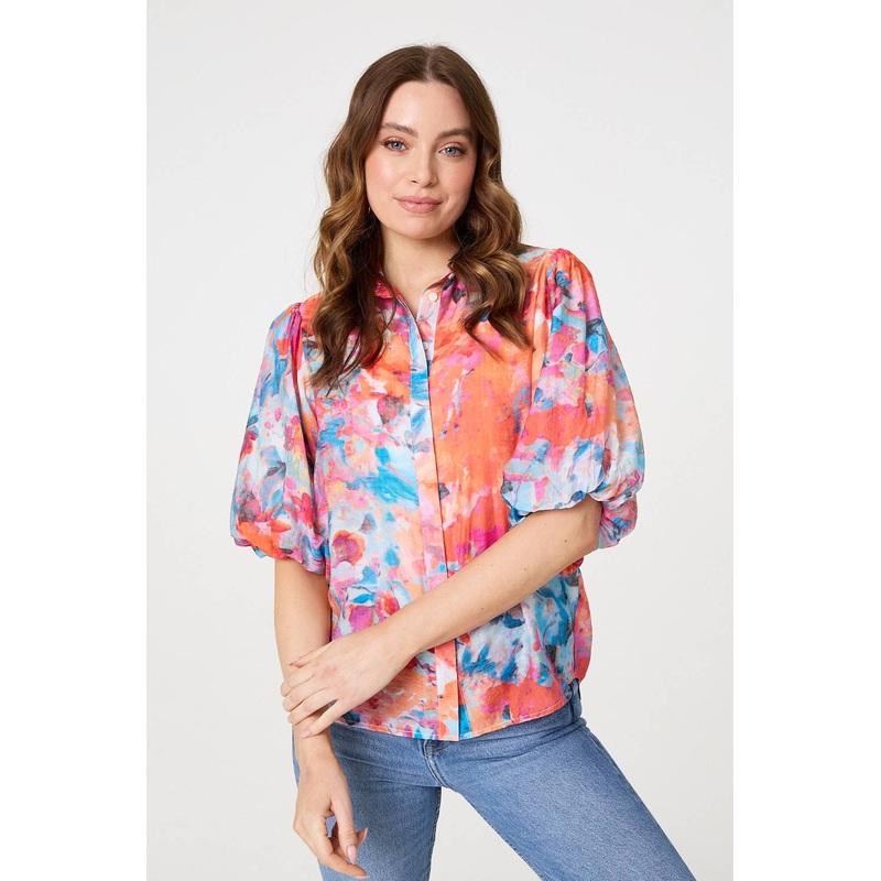 Abstract Print 1/2 Sleeve Shirt Orange 8