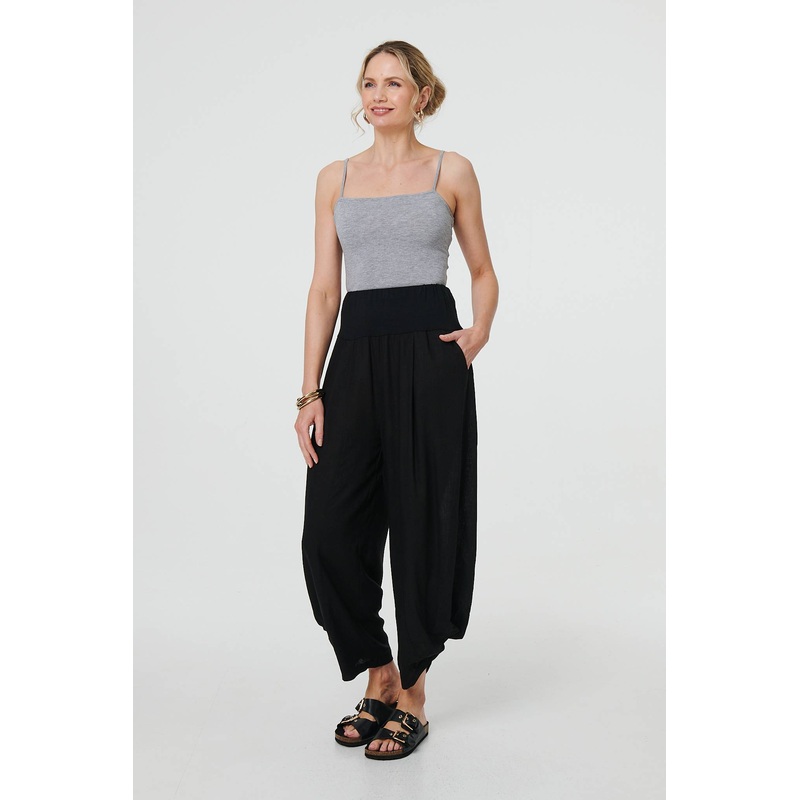 High Waist Relaxed Ruched Leg Trousers Black 8