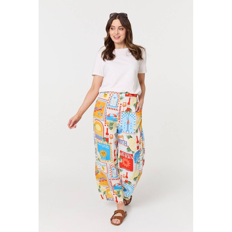Riviera Print Wide Leg Trousers Orange 8