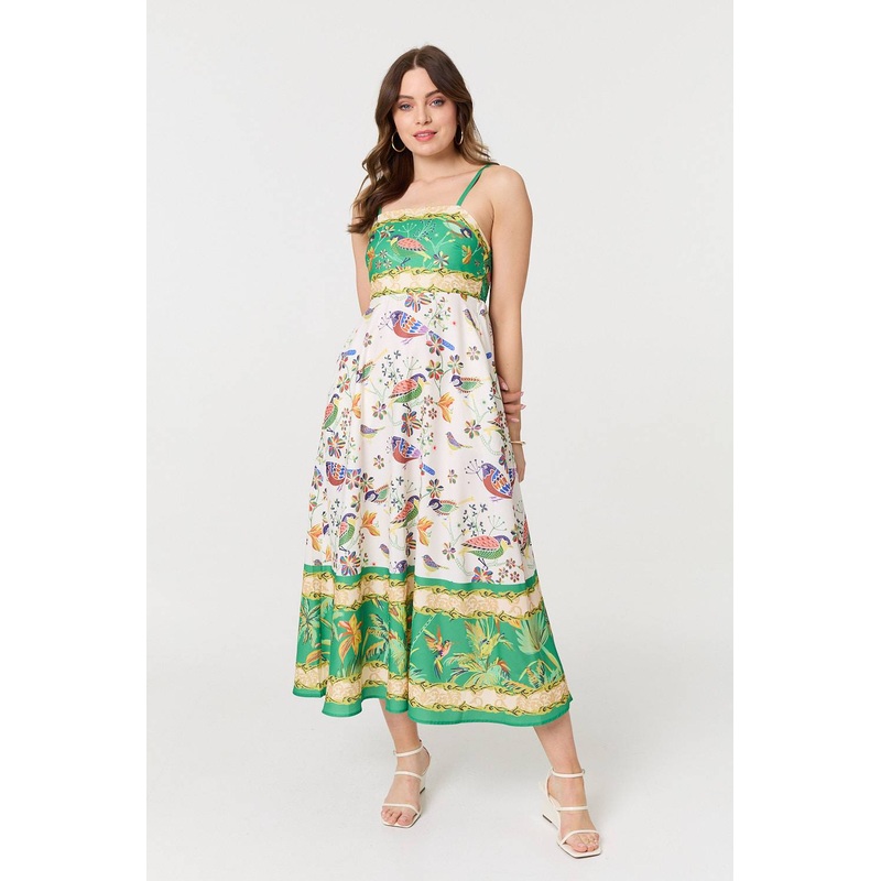 Tropical Print Cami Strap Midi Dress Green 8