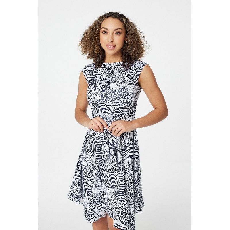 Animal Print Hanky Hem Dress Black And White 8