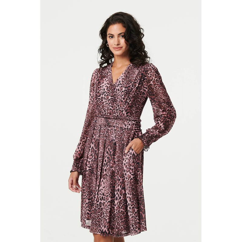 Animal Print Semi Sheer Short Wrap Dress Pink 8