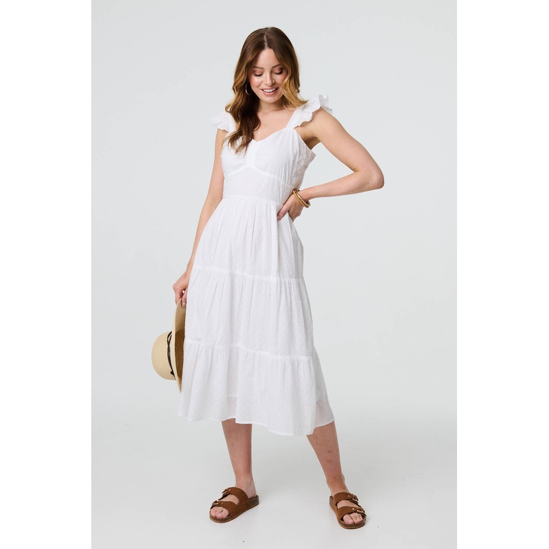 Broderie Anglaise Frill Strap Maxi Dress White S
