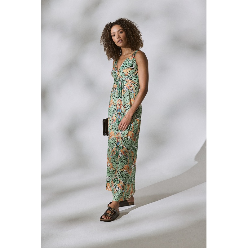Butterfly Print V-Neck Empire Maxi Dress Green 8