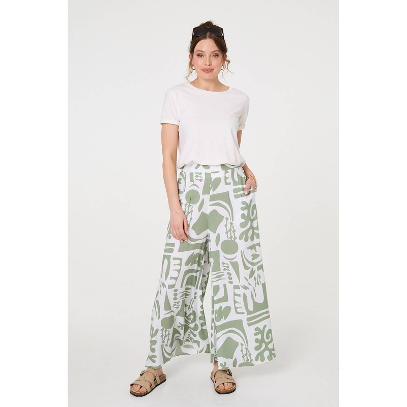 Abstract Wide Leg High Waist Trousers Sage 8