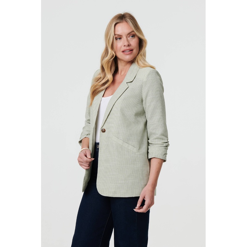 Checked 3/4 Sleeve Button Front Blazer Green 8