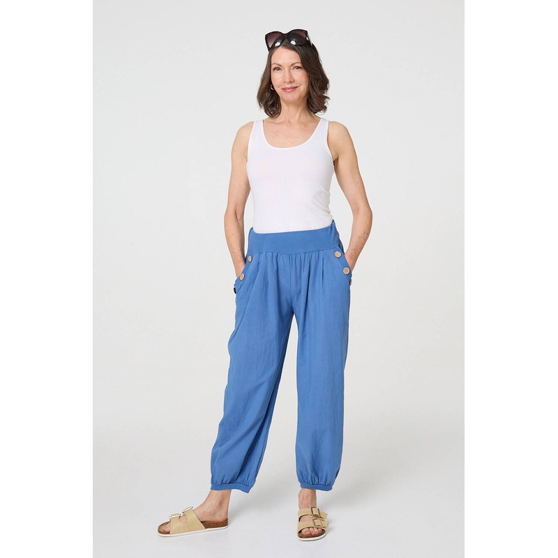 Elasticated High Waist Loose Trousers Blue S