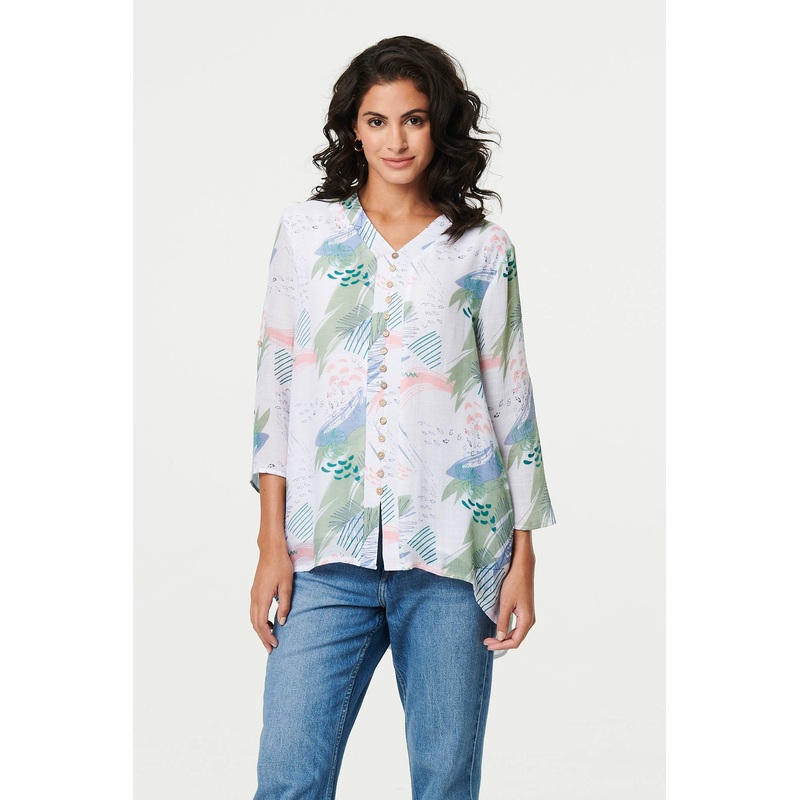 Abstract 3/4 Sleeve Relaxed Blouse Sage 8