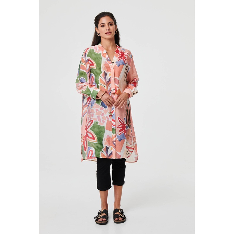 Abstract Longline Relaxed Shirt Dress Pink 8