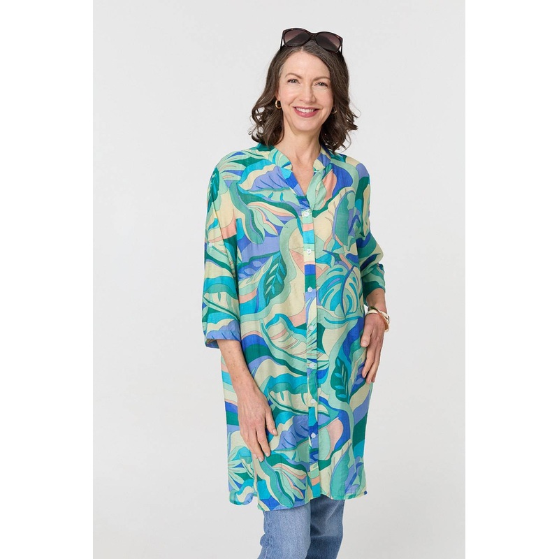 Abstract Longline Relaxed Tunic Shirt Green 8