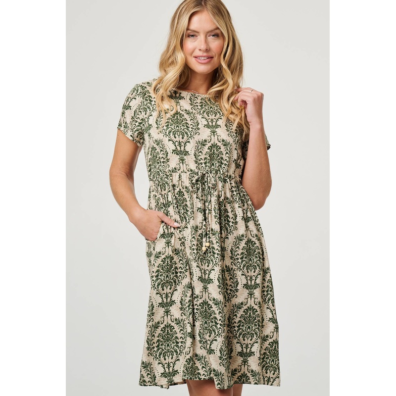 Baroque Print Relaxed Knee Length Dress Green 8