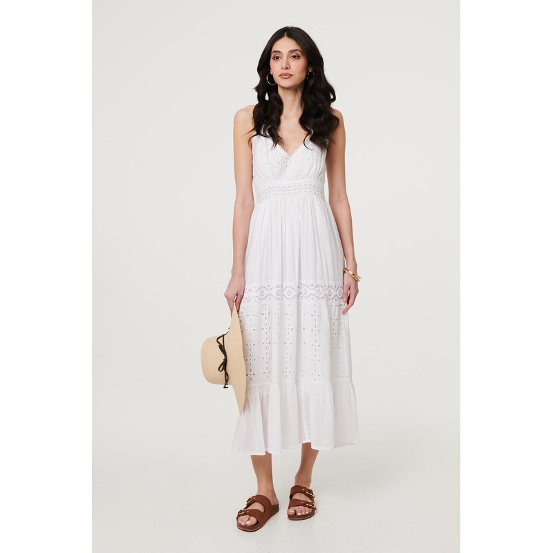 Broderie Anglaise Cami Strap Maxi Dress White 8