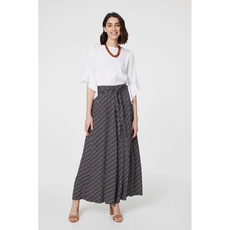 Geo Print High Waist Palazzo Trousers Navy 8
