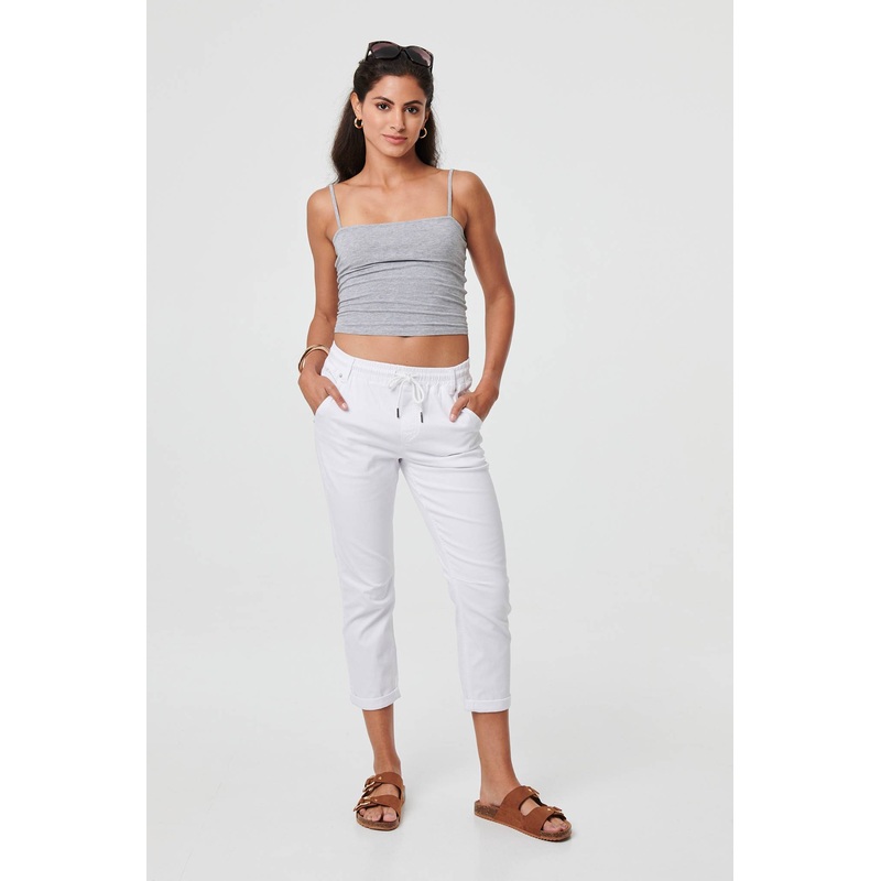 High Waist Skinny Cropped Trousers White 8