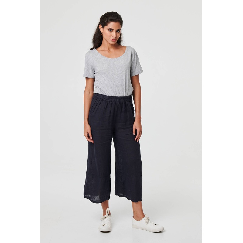 High Waist Stretchy Crop Trousers Navy 8