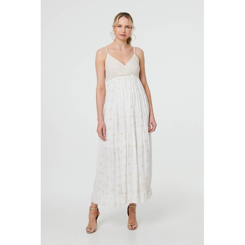 Textured Cami Strap Empire Maxi Dress White 8