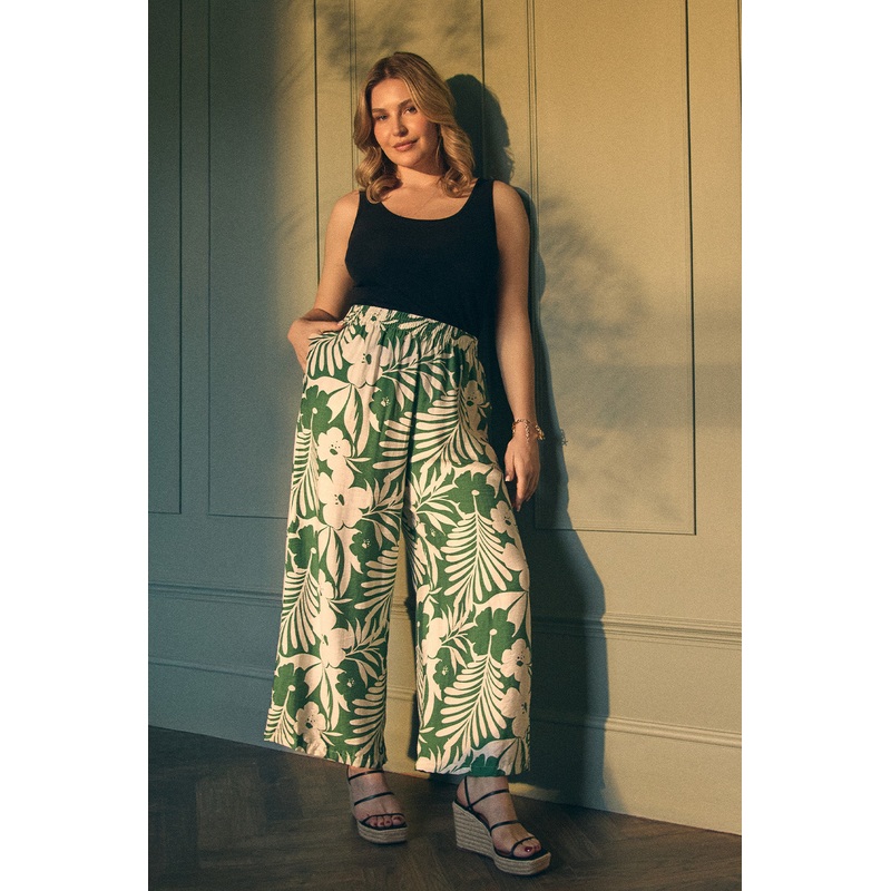 Tropical Floral Wide Leg Trousers Green 8