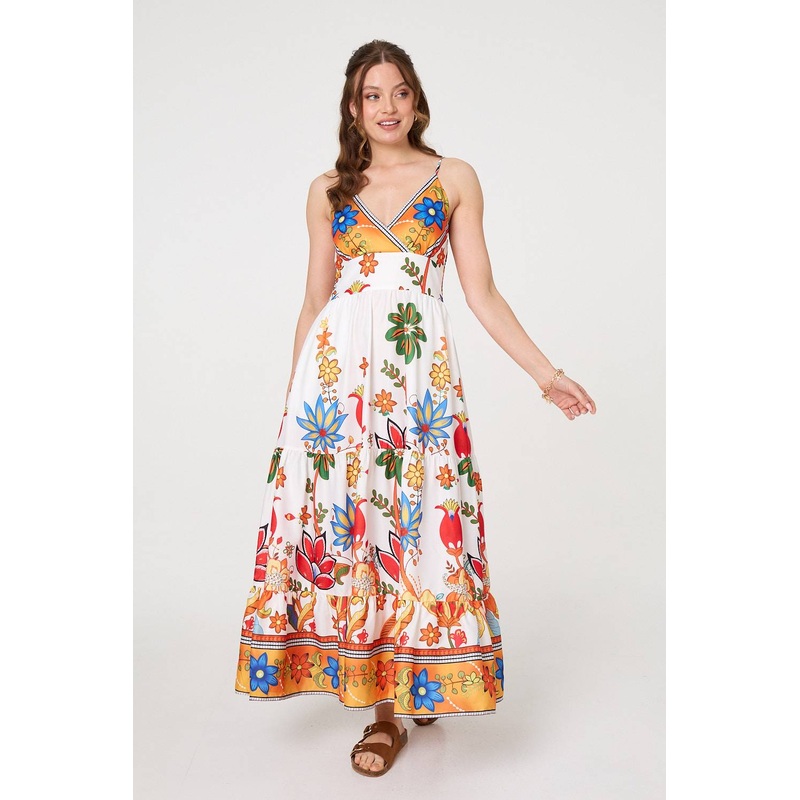 Tropical Print Sleeveless Maxi Sun Dress White 8