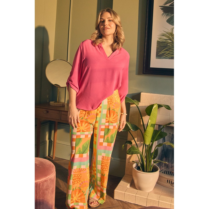 Tropical Tile Print Wide Leg Trousers Orange 8