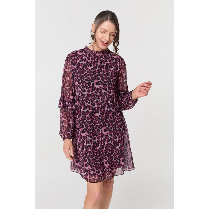 Animal Print Semi Sheer Short Dress Purple 8