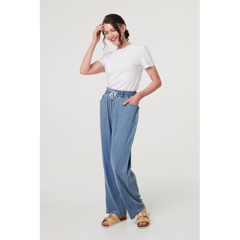 Denim Elasticated Tie Waist Trousers Blue 8