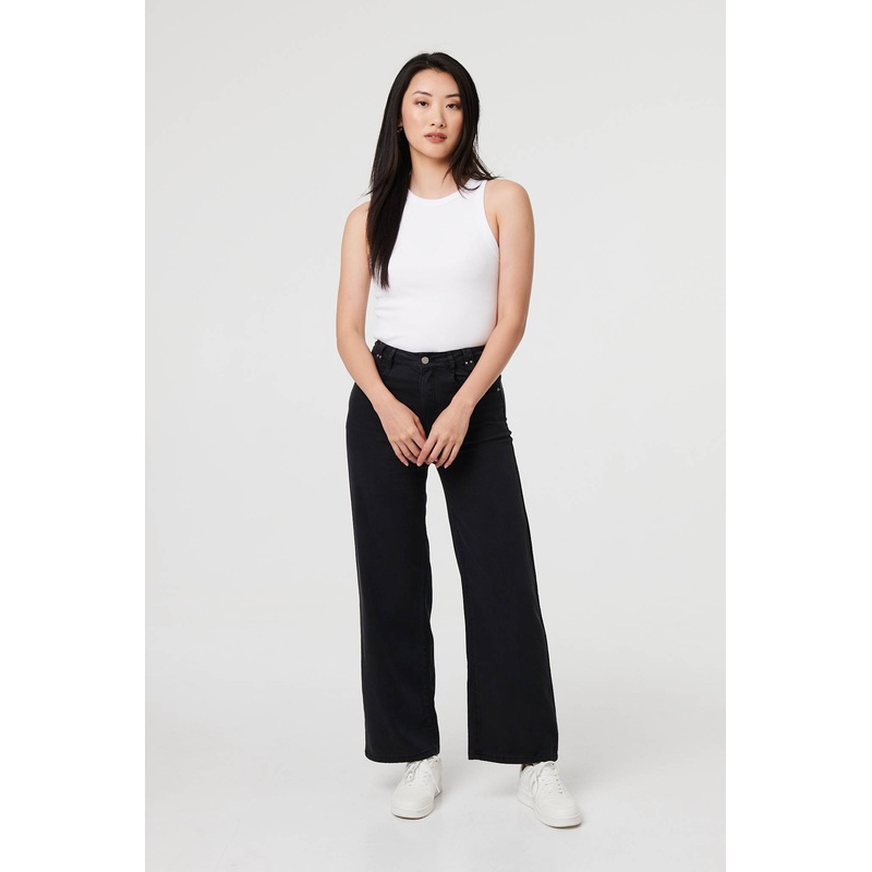 High Waist Relaxed Wide Leg Jeans Black 8