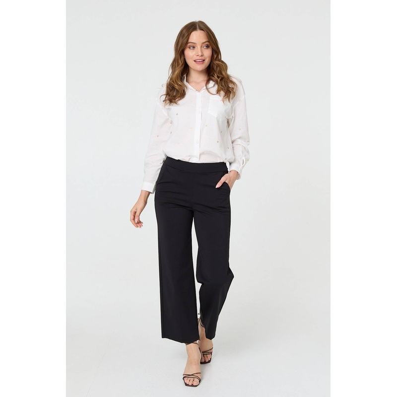 High Waist Straight Leg Cropped Trousers Black 8