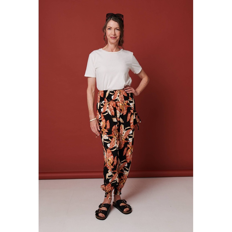 Leaf Print High Waist Tassel Harem Pants Orange 8