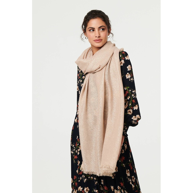 Sparkly Textured Long Shawl Scarf Pink One Size