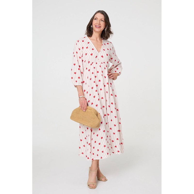 Striped Empire 3/4 Sleeve Maxi Dress Pink S