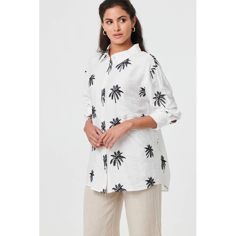 Tropical Print Relaxed Long Sleeve Shirt White 8