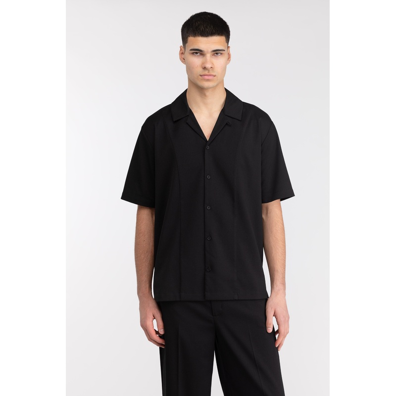 CAMP COLLAR SHORT SLEEVE SHIRT Black Extra Small