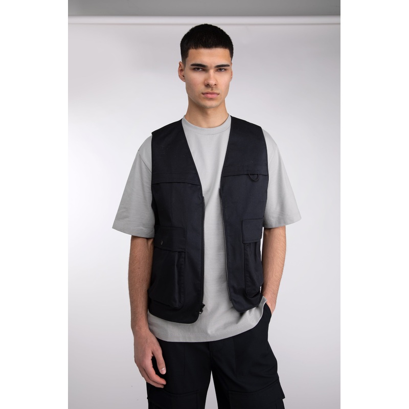COTTON-TWILL CARGO UTILITY VEST Trench Coat Double Extra Small