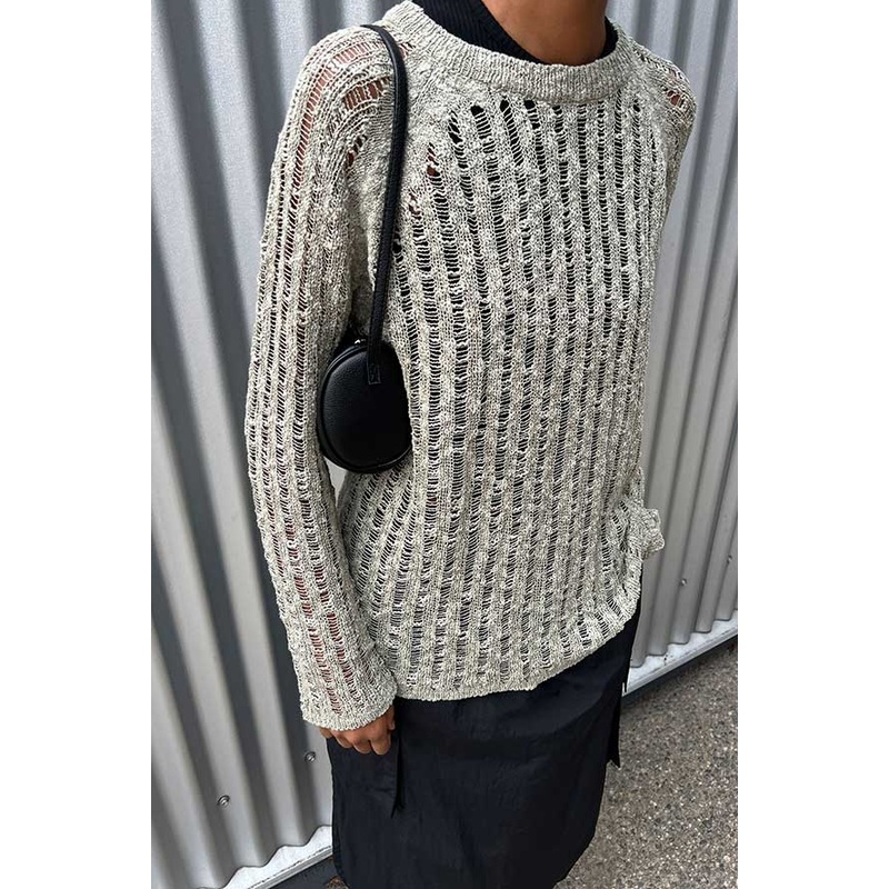 SHEER KNIT SWEATER Taupe Small