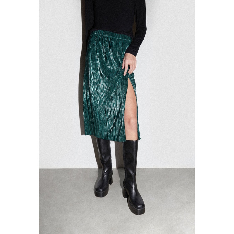 SPARKLY PLEATED MIDI SKIRT Seamoss Shimmer Extra Small