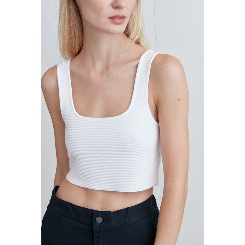 SQUARE NECK KNIT TANK Cream Extra Small