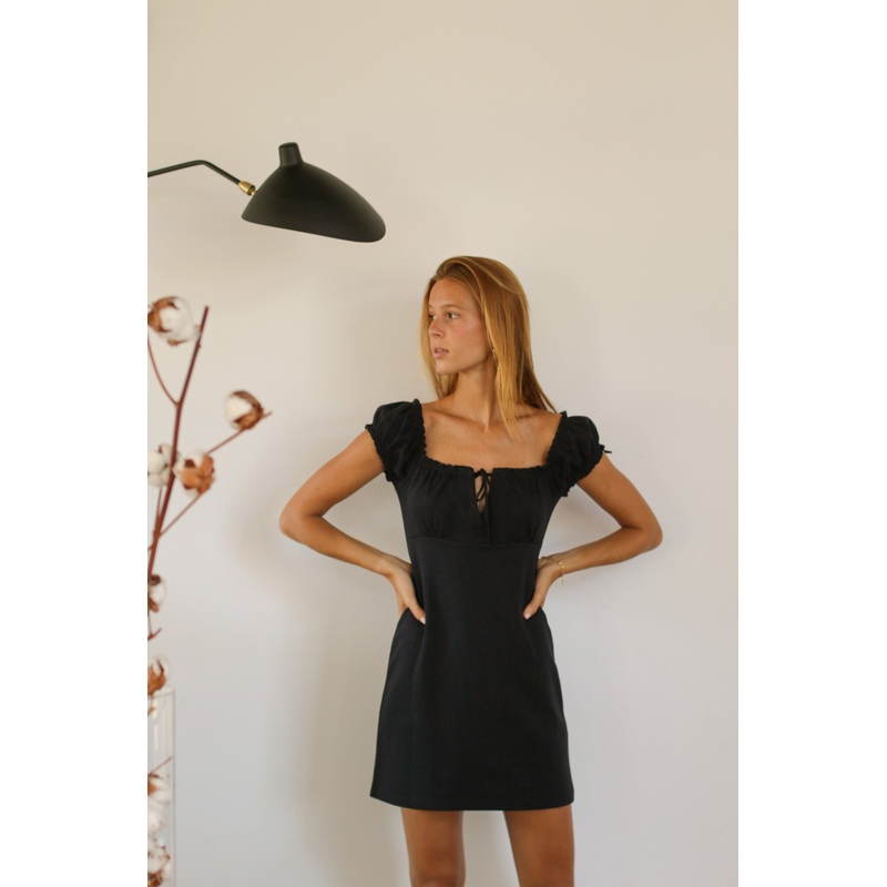 SQUARE NECK MINI DRESS Black Extra Small