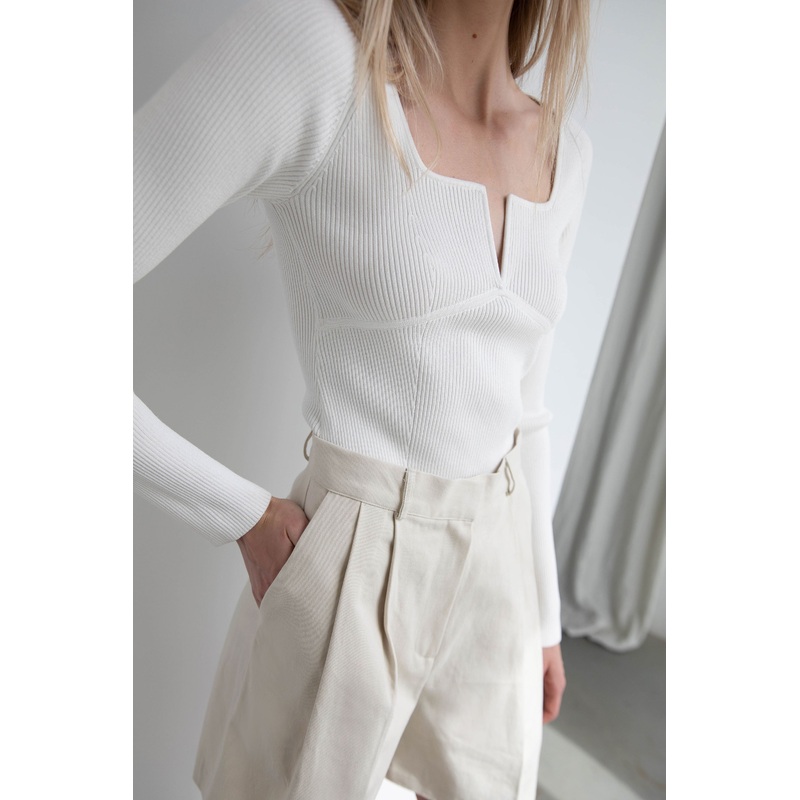 SQUARE NECK SWEATER Cream Extra Small