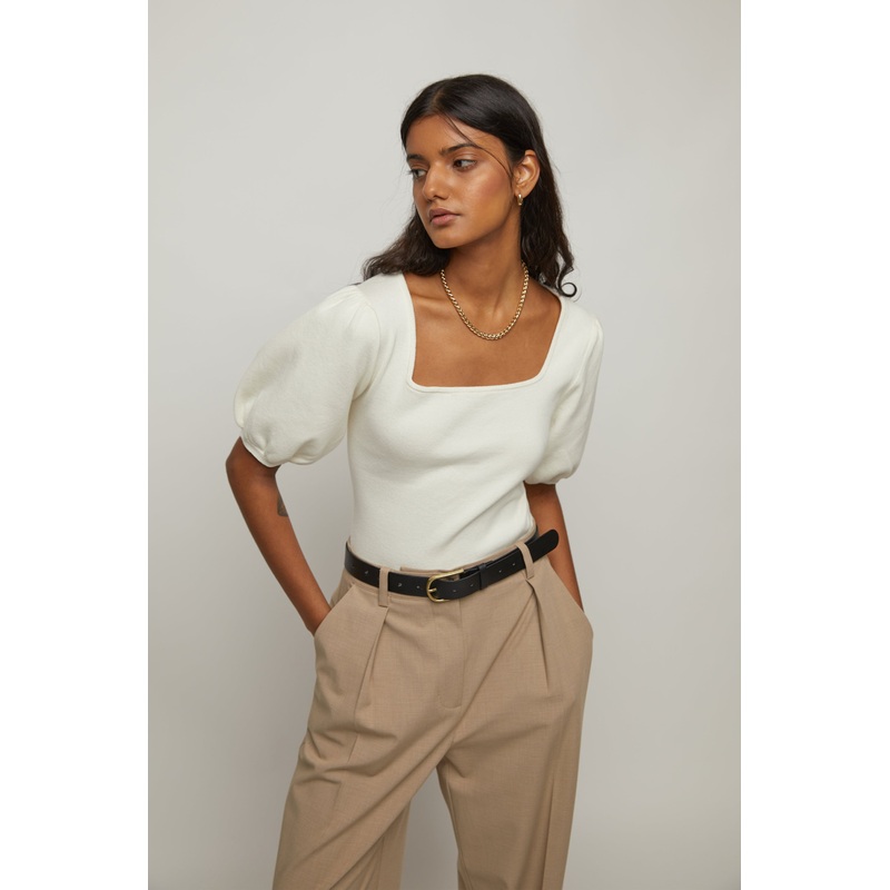 BUBBLE SLEEVE SWEATER Cream Double Extra Small